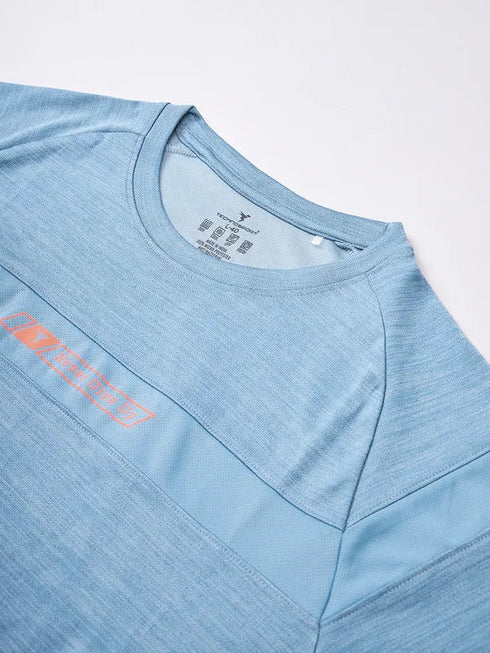 Men Melange Slim Fit Crew Neck T-shirt with TECHNO COOL+