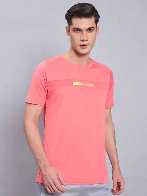 Men Melange Slim Fit Crew Neck T-shirt with TECHNO COOL+