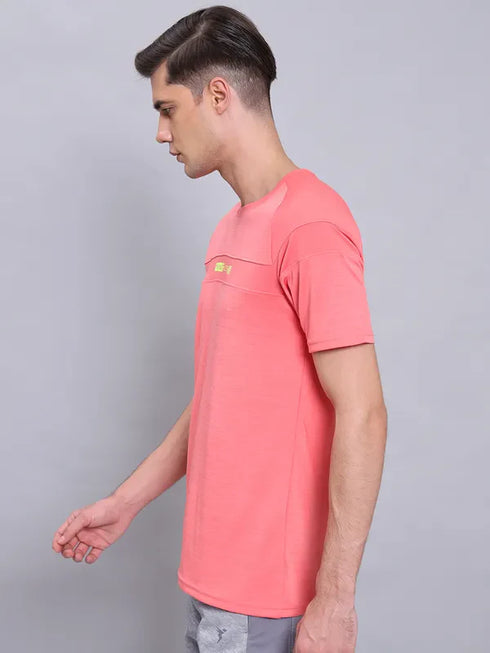 Men Melange Slim Fit Crew Neck T-shirt with TECHNO COOL+