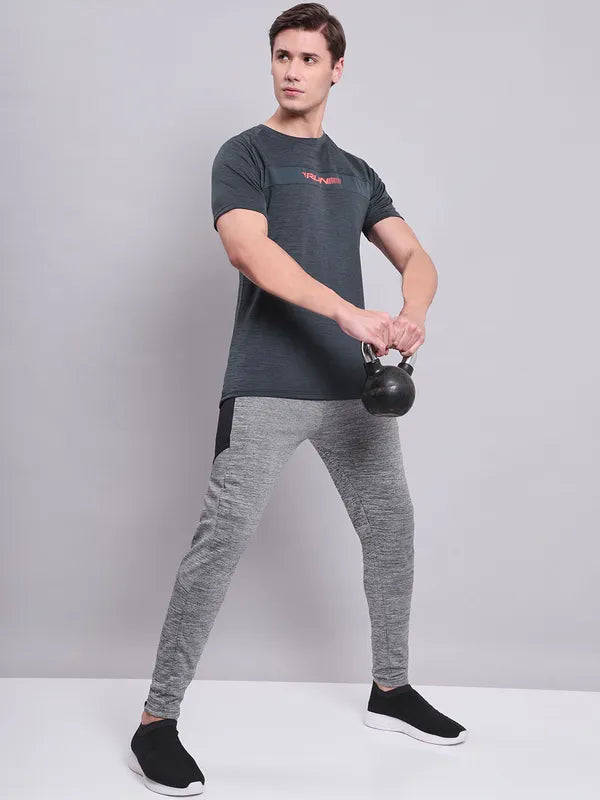 Men Melange Slim Fit Crew Neck T-shirt with TECHNO COOL+