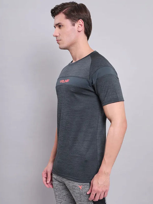Men Melange Slim Fit Crew Neck T-shirt with TECHNO COOL+