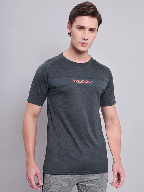 Men Melange Slim Fit Crew Neck T-shirt with TECHNO COOL+