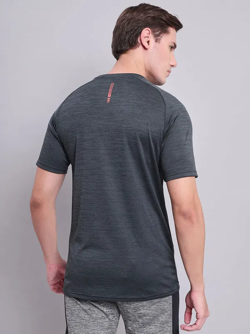 Men Melange Slim Fit Crew Neck T-shirt with TECHNO COOL+