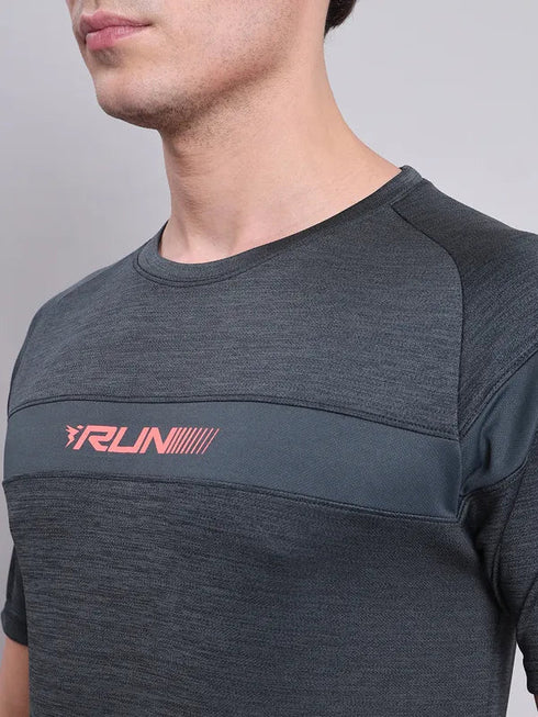 Men Melange Slim Fit Crew Neck T-shirt with TECHNO COOL+