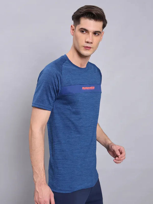 Men Melange Slim Fit Crew Neck T-shirt with TECHNO COOL+