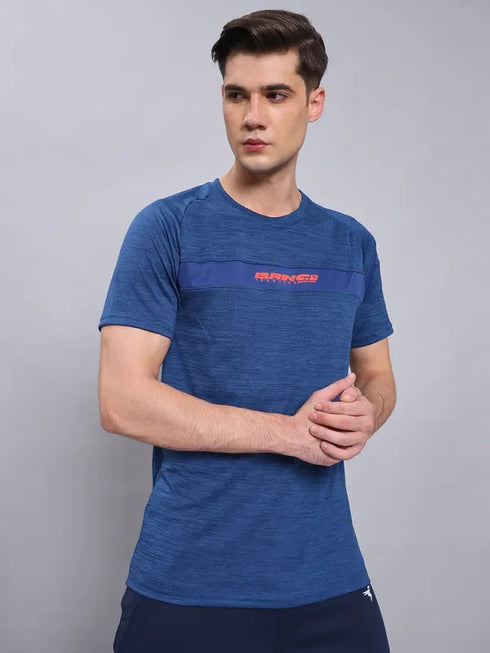 Men Melange Slim Fit Crew Neck T-shirt with TECHNO COOL+