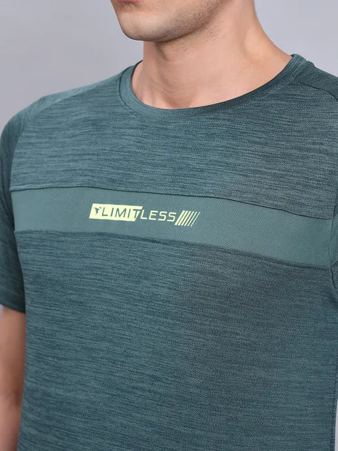 Men Melange Slim Fit Crew Neck T-shirt with TECHNO COOL+