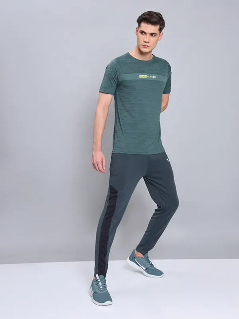 Men Melange Slim Fit Crew Neck T-shirt with TECHNO COOL+