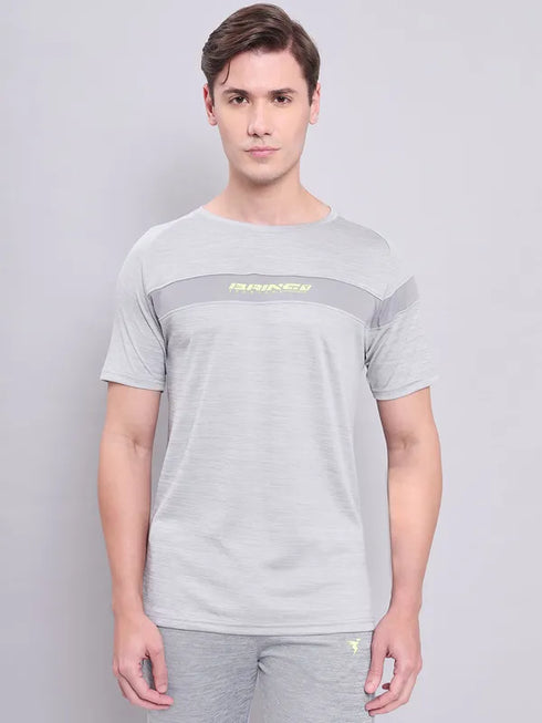 Men Melange Slim Fit Crew Neck T-shirt with TECHNO COOL+