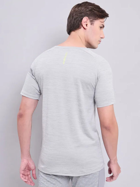 Men Melange Slim Fit Crew Neck T-shirt with TECHNO COOL+