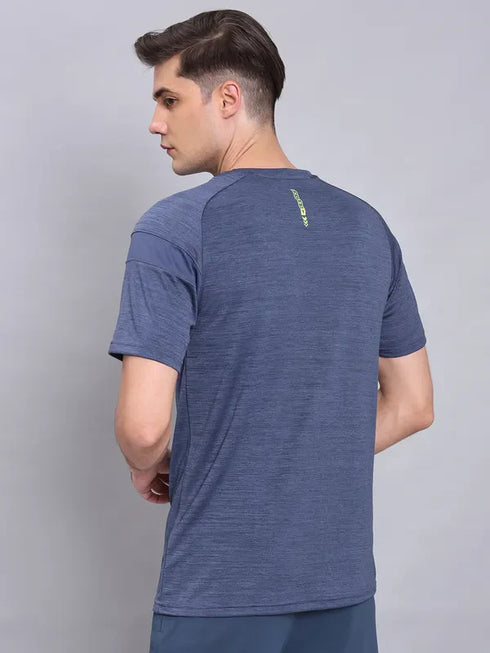 Men Melange Slim Fit Crew Neck T-shirt with TECHNO COOL+