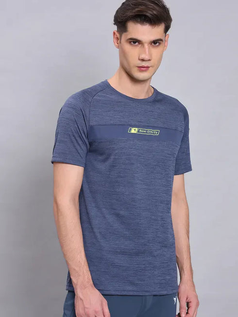 Men Melange Slim Fit Crew Neck T-shirt with TECHNO COOL+