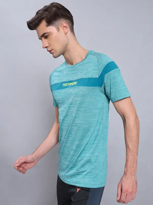 Men Melange Slim Fit Crew Neck T-shirt with TECHNO COOL+