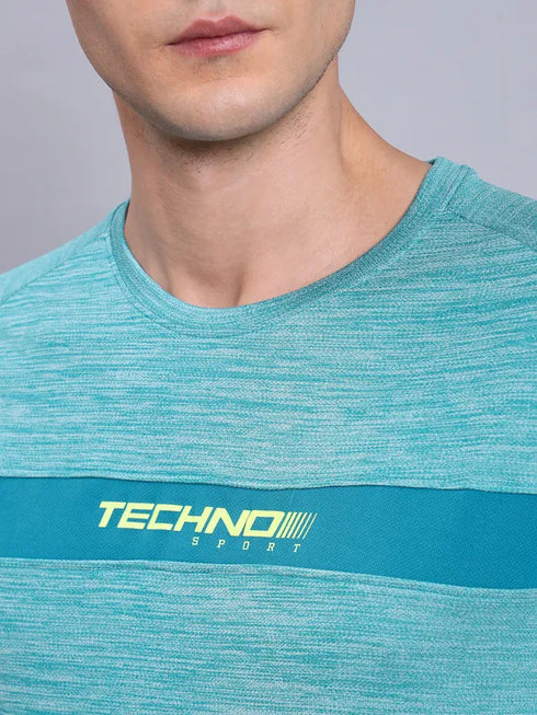 Men Melange Slim Fit Crew Neck T-shirt with TECHNO COOL+