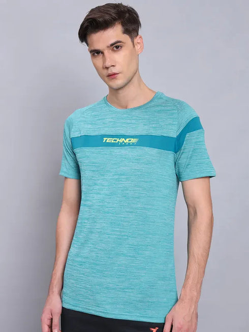 Men Melange Slim Fit Crew Neck T-shirt with TECHNO COOL+