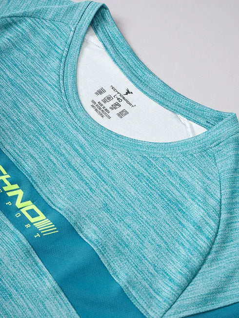 Men Melange Slim Fit Crew Neck T-shirt with TECHNO COOL+