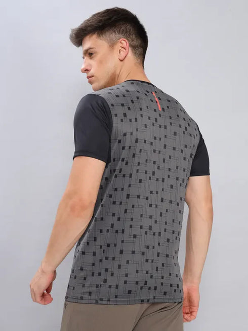 Men Self Design Slim Fit Crew Neck T-shirt with DOUBLE COOL