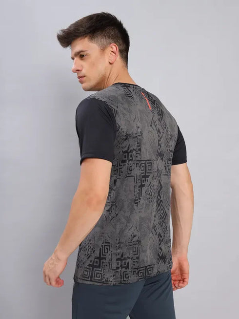 Men Self Design Slim Fit Crew Neck T-shirt with DOUBLE COOL