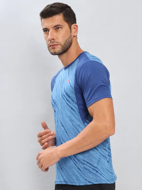 Men Self Design Slim Fit Crew Neck T-shirt with DOUBLE COOL