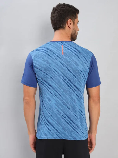 Men Self Design Slim Fit Crew Neck T-shirt with DOUBLE COOL