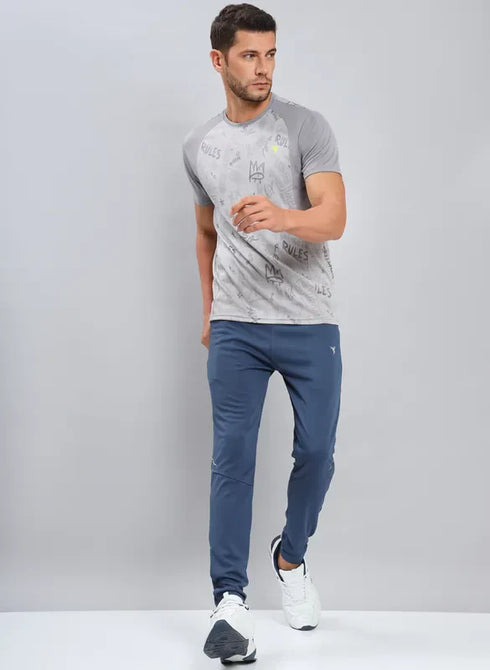 Men Self Design Slim Fit Crew Neck T-shirt with DOUBLE COOL