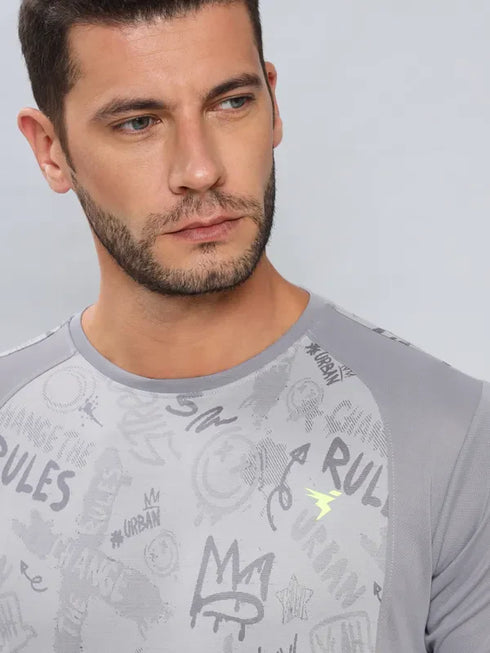 Men Self Design Slim Fit Crew Neck T-shirt with DOUBLE COOL
