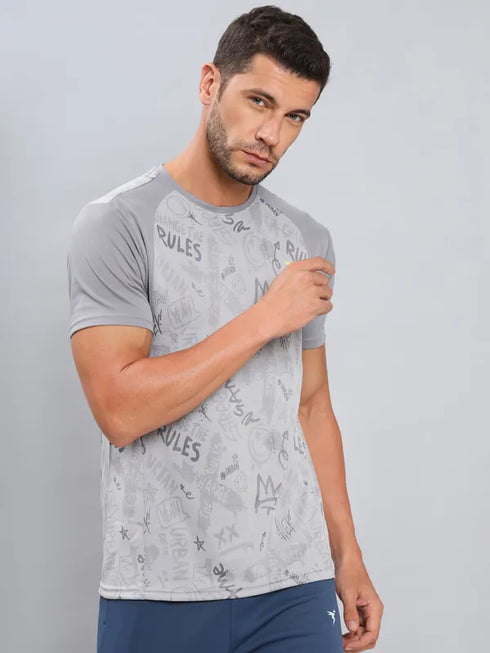 Men Self Design Slim Fit Crew Neck T-shirt with DOUBLE COOL