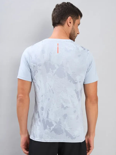 Men Self Design Slim Fit Crew Neck T-shirt with DOUBLE COOL