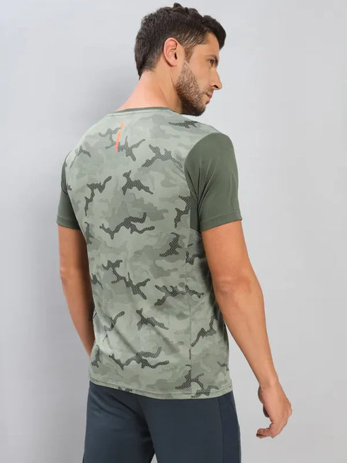 Men Self Design Slim Fit Crew Neck T-shirt with DOUBLE COOL