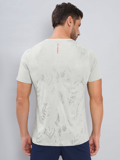 Men Self Design Slim Fit Crew Neck T-shirt with DOUBLE COOL