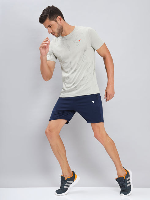 Men Self Design Slim Fit Crew Neck T-shirt with DOUBLE COOL
