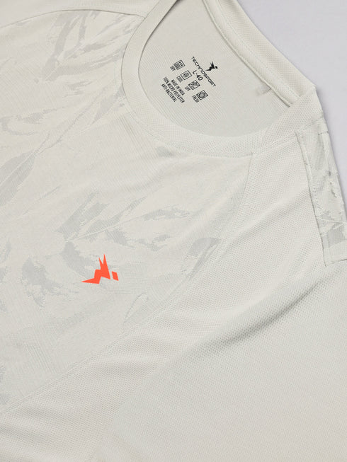 Men Self Design Slim Fit Crew Neck T-shirt with DOUBLE COOL