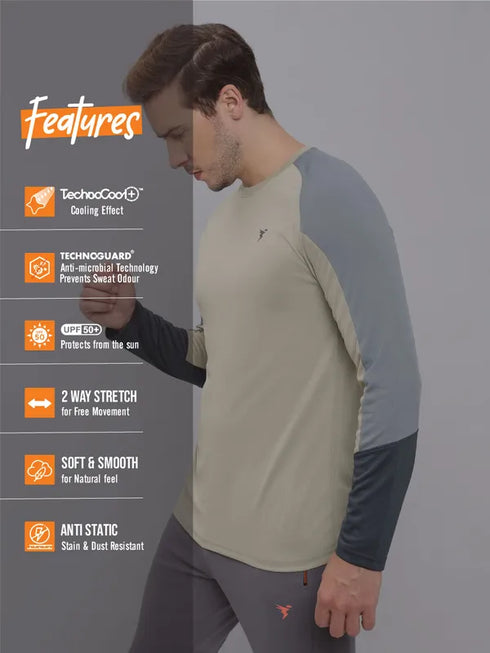 Men Colorblock Slim Fit Crew Neck T-shirt with TECHNO COOL+