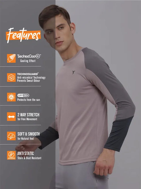 Men Colorblock Slim Fit Crew Neck T-shirt with TECHNO COOL+