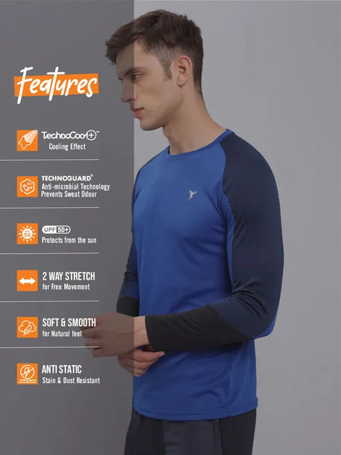Men Colorblock Slim Fit Crew Neck T-shirt with TECHNO COOL+