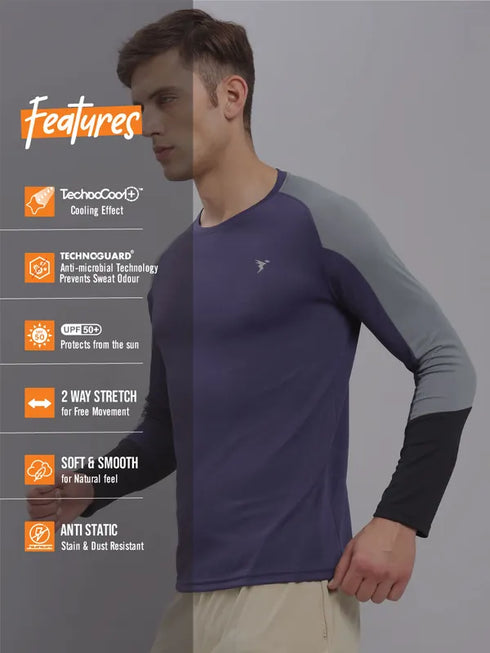 Men Colorblock Slim Fit Crew Neck T-shirt with TECHNO COOL+
