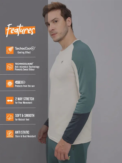 Men Colorblock Slim Fit Crew Neck T-shirt with TECHNO COOL+