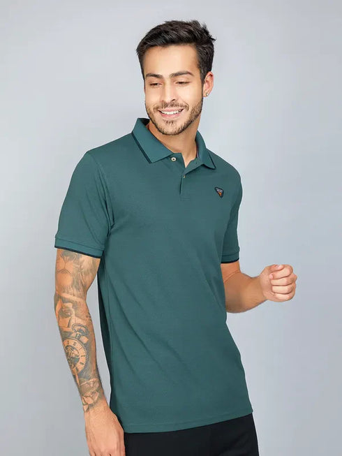 Men Solid Slim Fit Polo T-shirt with TECHNO COOL+