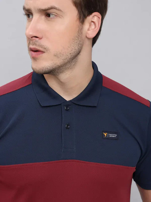 Men Colorblock Slim Fit Polo T-shirt with TECHNO COOL+