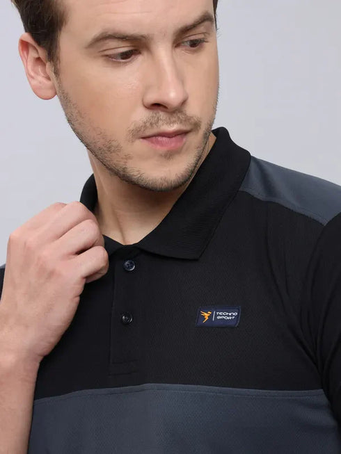 Men Colorblock Slim Fit Polo T-shirt with TECHNO COOL+