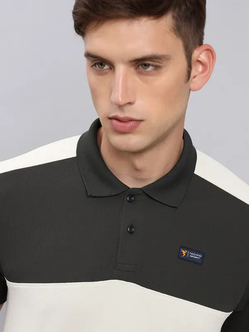 Men Colorblock Slim Fit Polo T-shirt with TECHNO COOL+