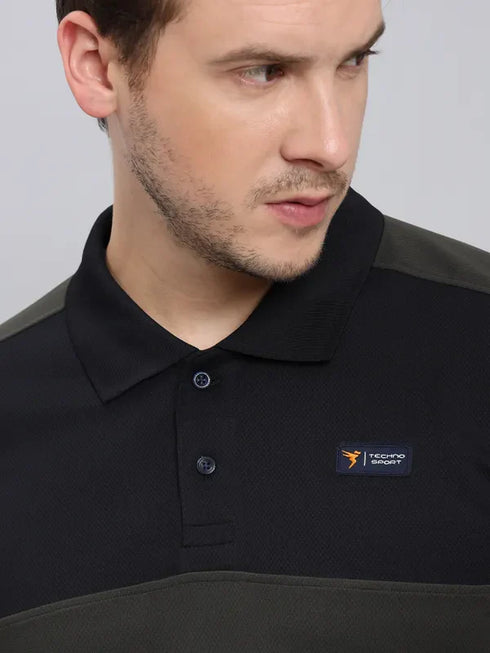 Men Colorblock Slim Fit Polo T-shirt with TECHNO COOL+