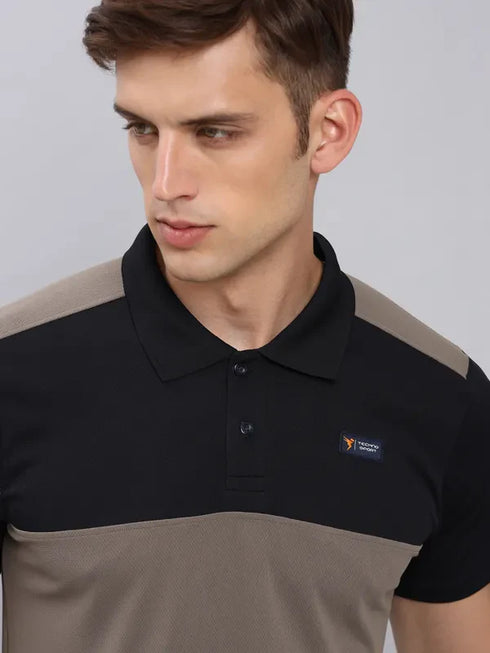 Men Colorblock Slim Fit Polo T-shirt with TECHNO COOL+