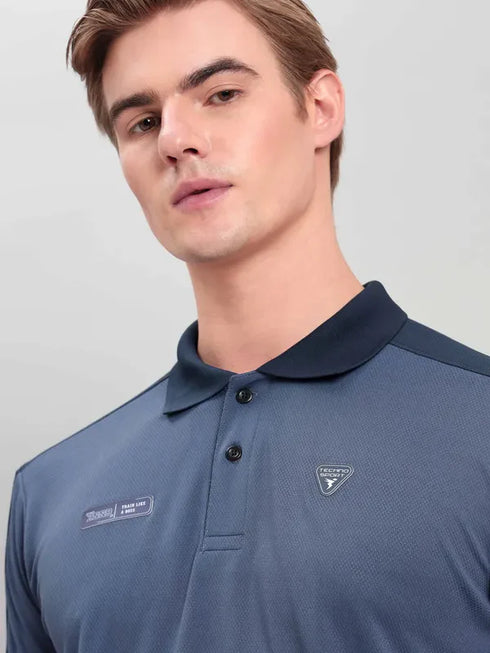 Men Colorblock Slim Fit Polo T-shirt with TECHNO COOL+