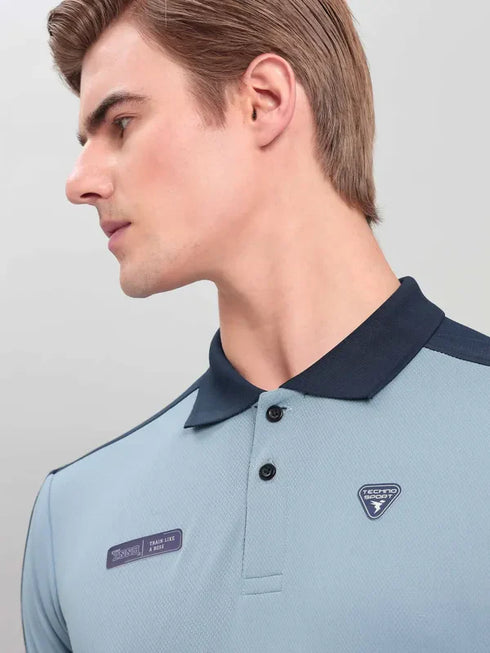 Men Colorblock Slim Fit Polo T-shirt with TECHNO COOL+