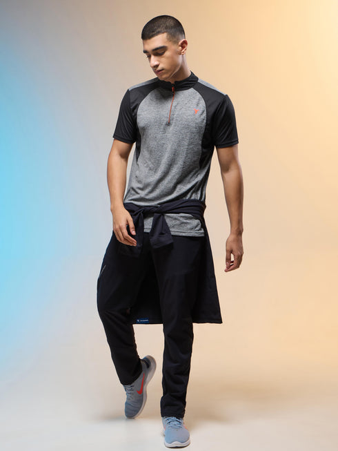 Men Melange Slim Fit Mock Neck T-shirt with TECHNO COOL+