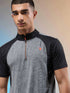 Men Melange Slim Fit Mock Neck T-shirt with TECHNO COOL+