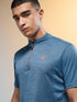 Men Melange Slim Fit Mock Neck T-shirt with TECHNO COOL+