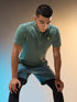 Men Melange Slim Fit Mock Neck T-shirt with TECHNO COOL+