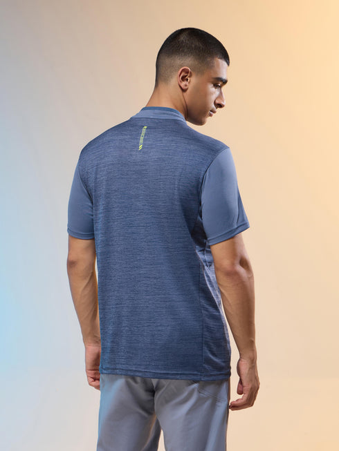 Men Melange Slim Fit Mock Neck T-shirt with TECHNO COOL+